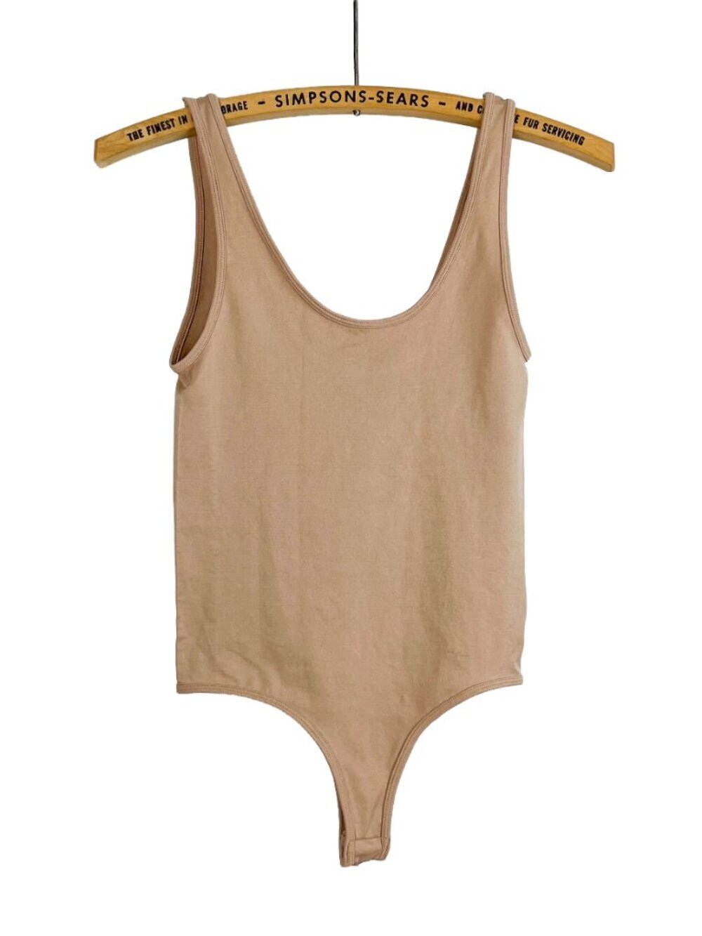 NWT Bassike Womens Small Scoopneck Thong Bodysuit Tank Top Nude